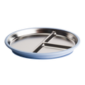 Stainless Steel divided plate with blue silicone on a white background
