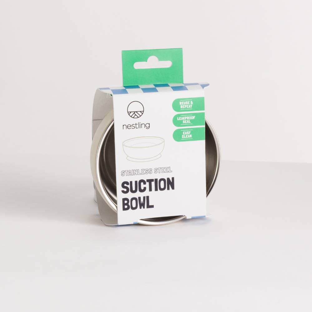 Suction bowl packaging with Nestling brand logo on a white background