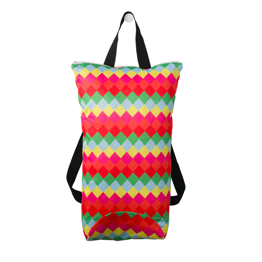 Large Swim Wet Bag in a neon diamonds print on a white background