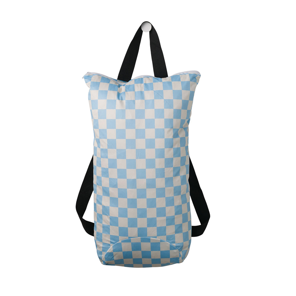 Large Swim Wet Bag in a blue check print on a white background