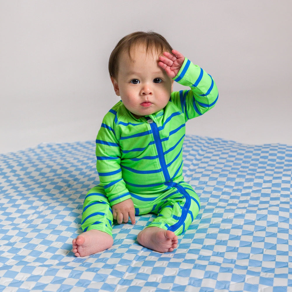 AquaLuxe Full Swimsuit - Neon Green Stripe
