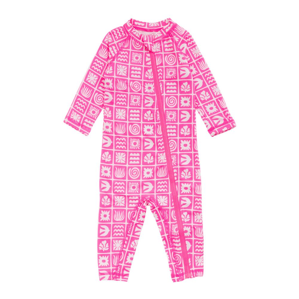 AquaLuxe Full Swimsuit - Neon Pink Retro Surf