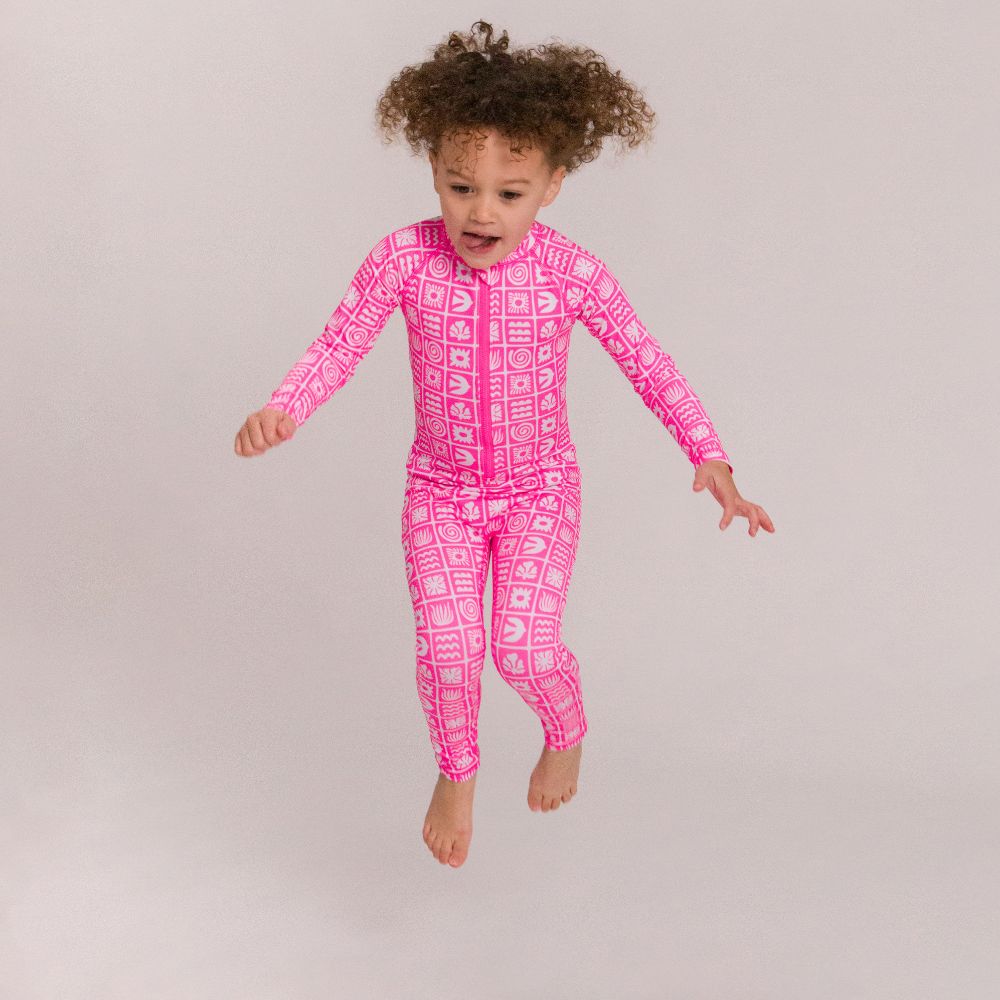 AquaLuxe Full Swimsuit - Neon Pink Retro Surf