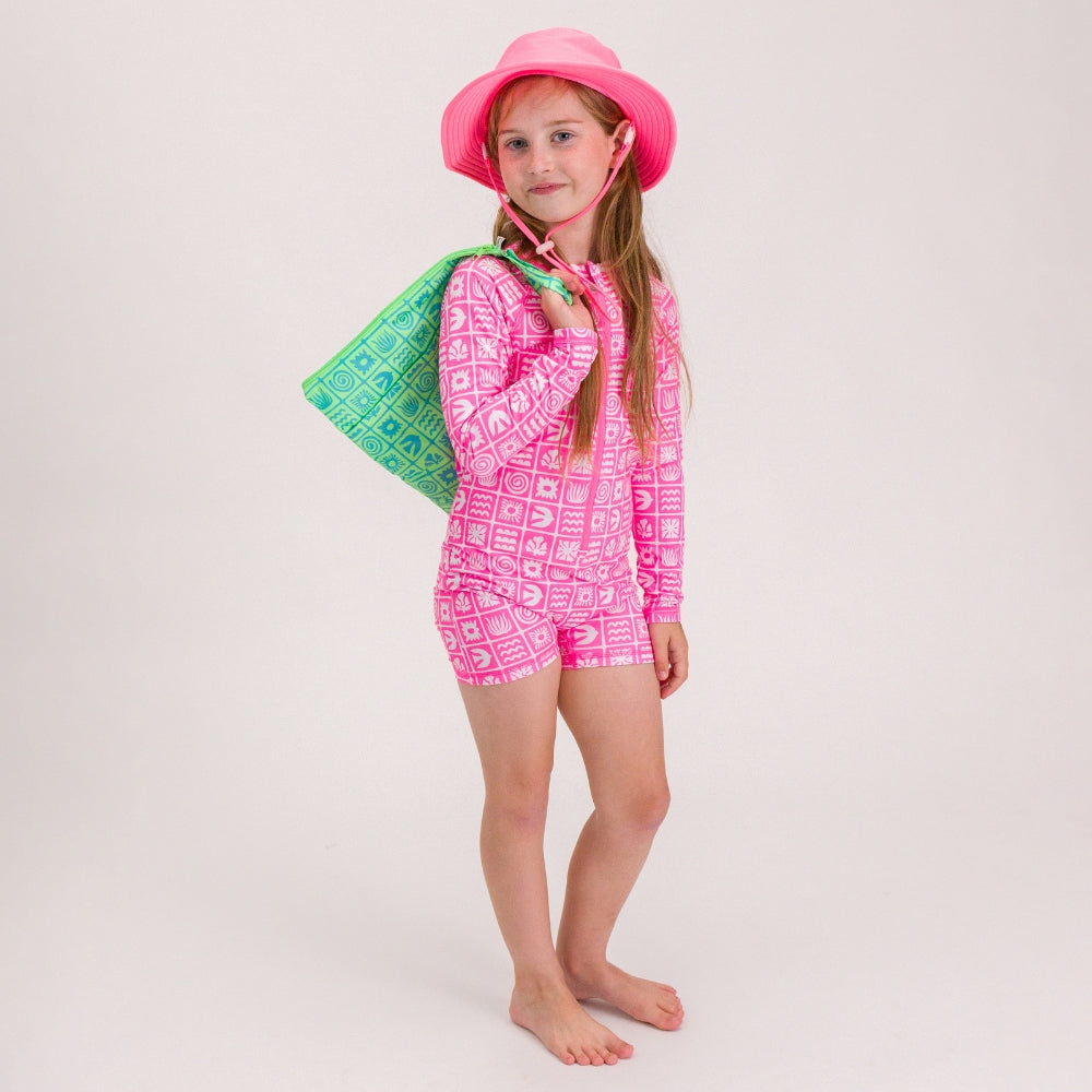 Double Pocket Wet Bag - Green Retro Surf
