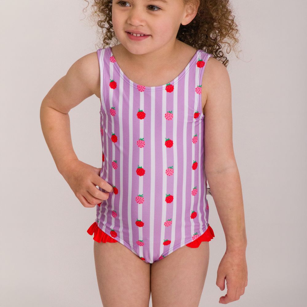 Neon Girls Swimsuit - Striped Raspberries