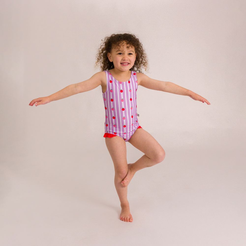 Neon Girls Swimsuit - Striped Raspberries