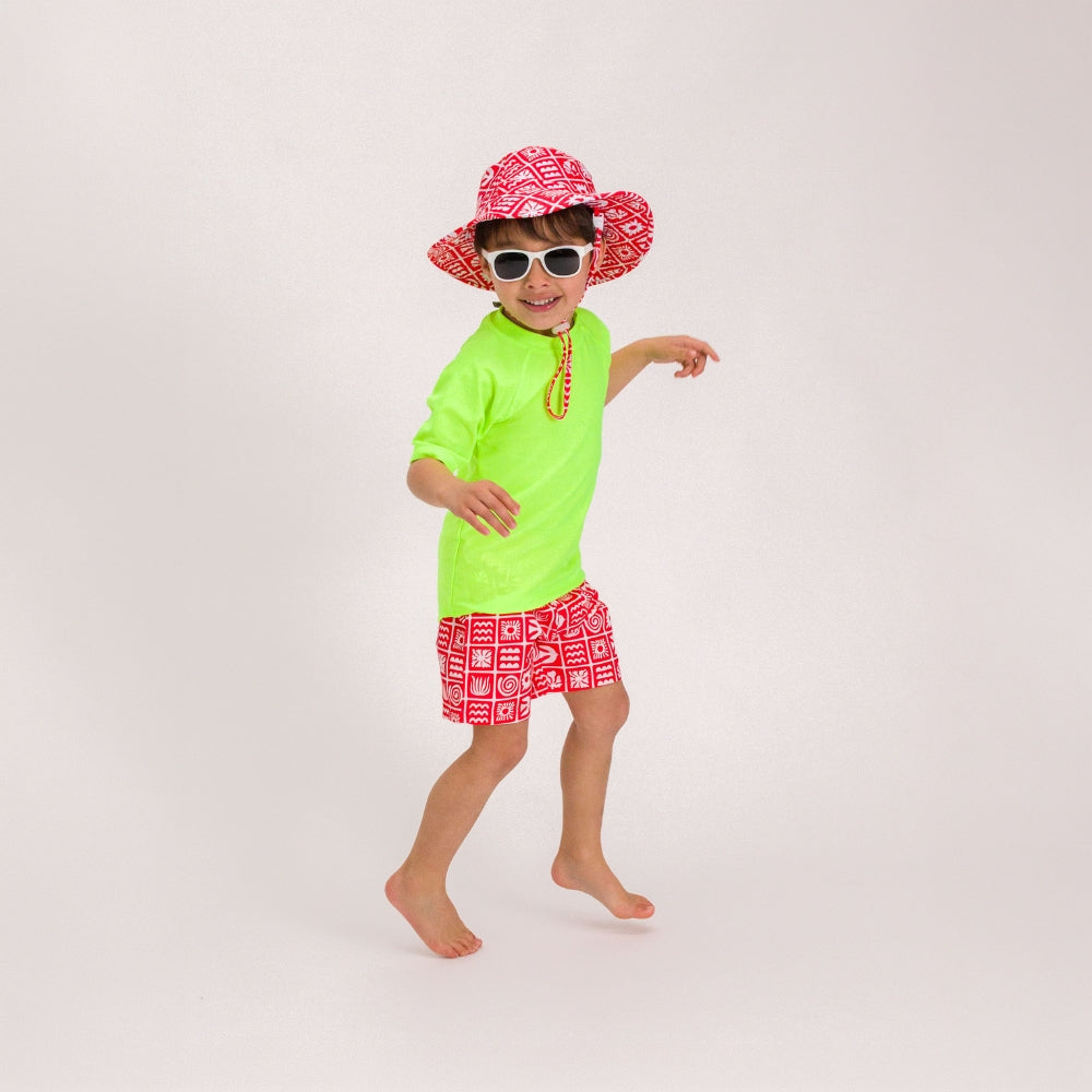Swim Bucket Hat - Red Retro Surf
