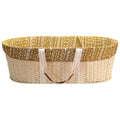 Moses basket with a patterned liner on a white background