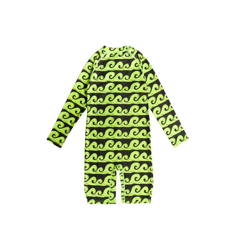 Neon Brushed Shortie Swimsuit Half Zip - Green Waves
