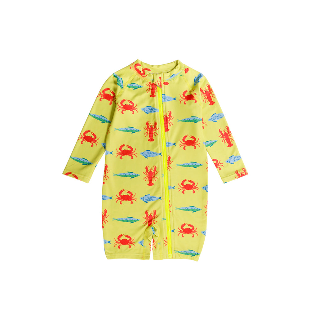 Neon Shortie Swimsuit in Lobster pattern on a white background