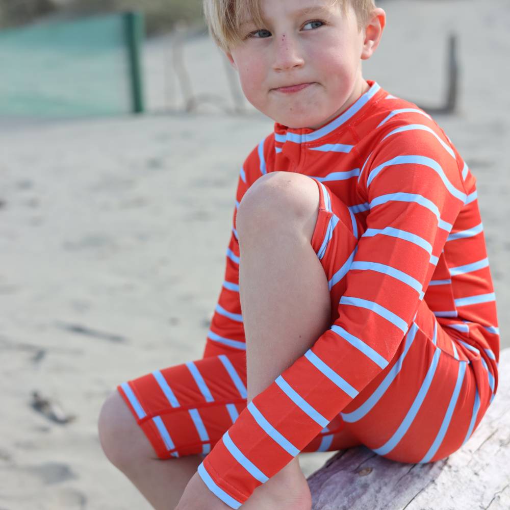 Neon Brushed Shortie Swimsuit Half Zip - Lobster