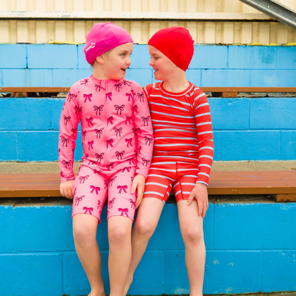 Neon Brushed Shortie Swimsuit Half Zip - Red Stripe