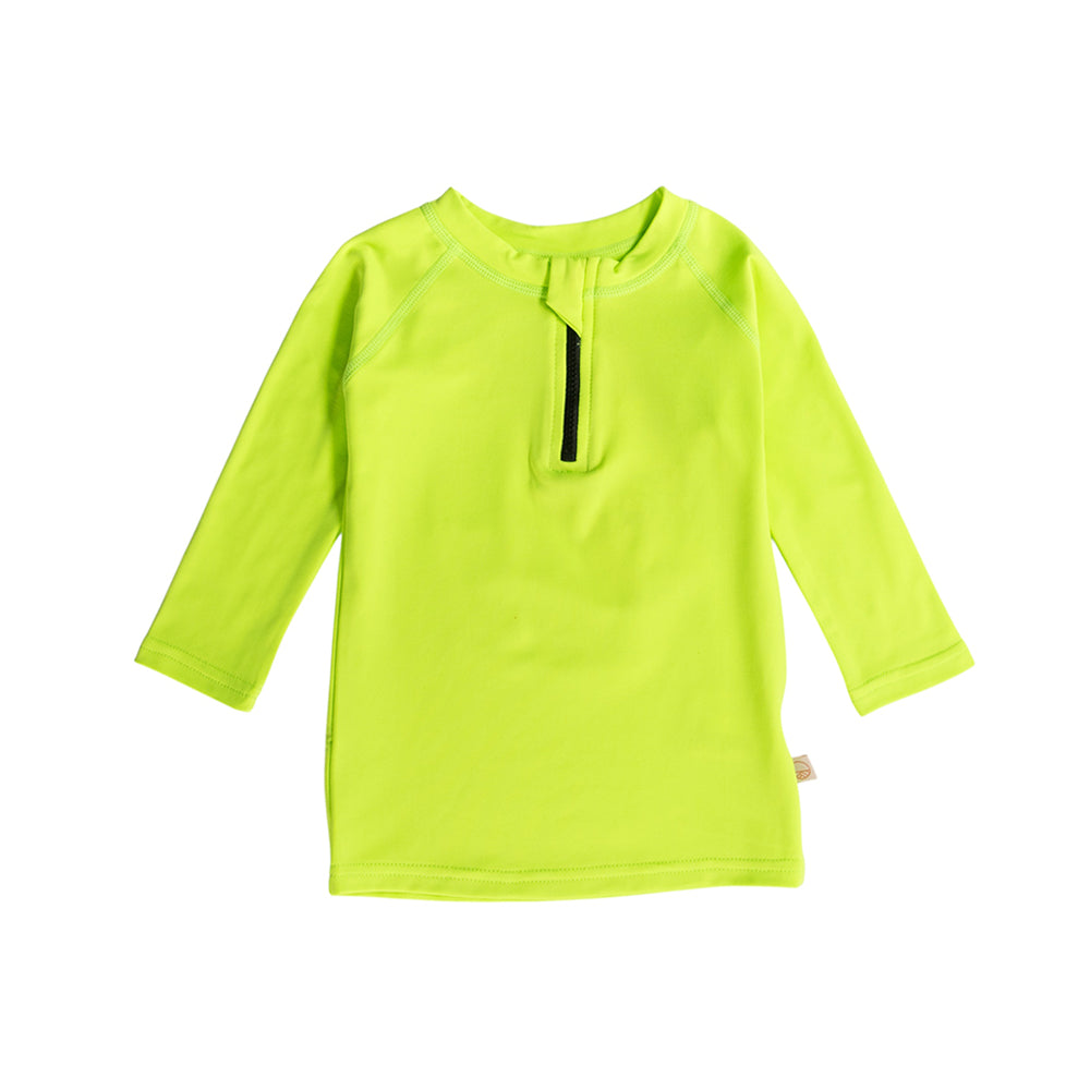 Neon Rash Shirt with zip in Neon Green on a white background