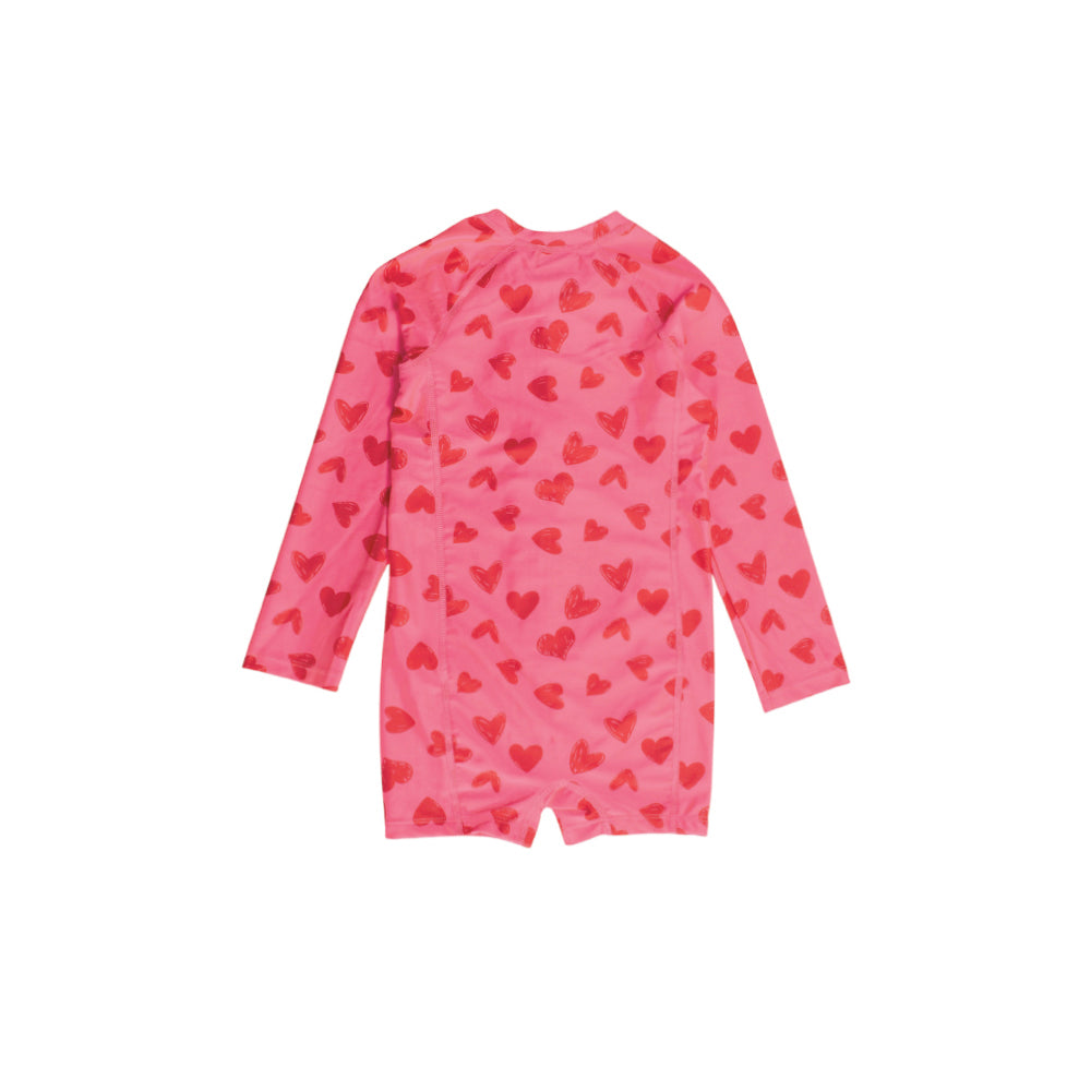 Neon Extra Shortie Swimsuit Half Zip - Pink Hearts