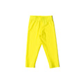 Neon yellow swim leggings on a white background