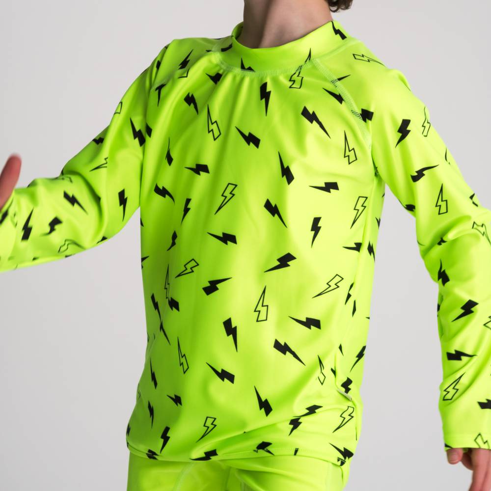 Neon Swim Rash Vest - Green Bolts
