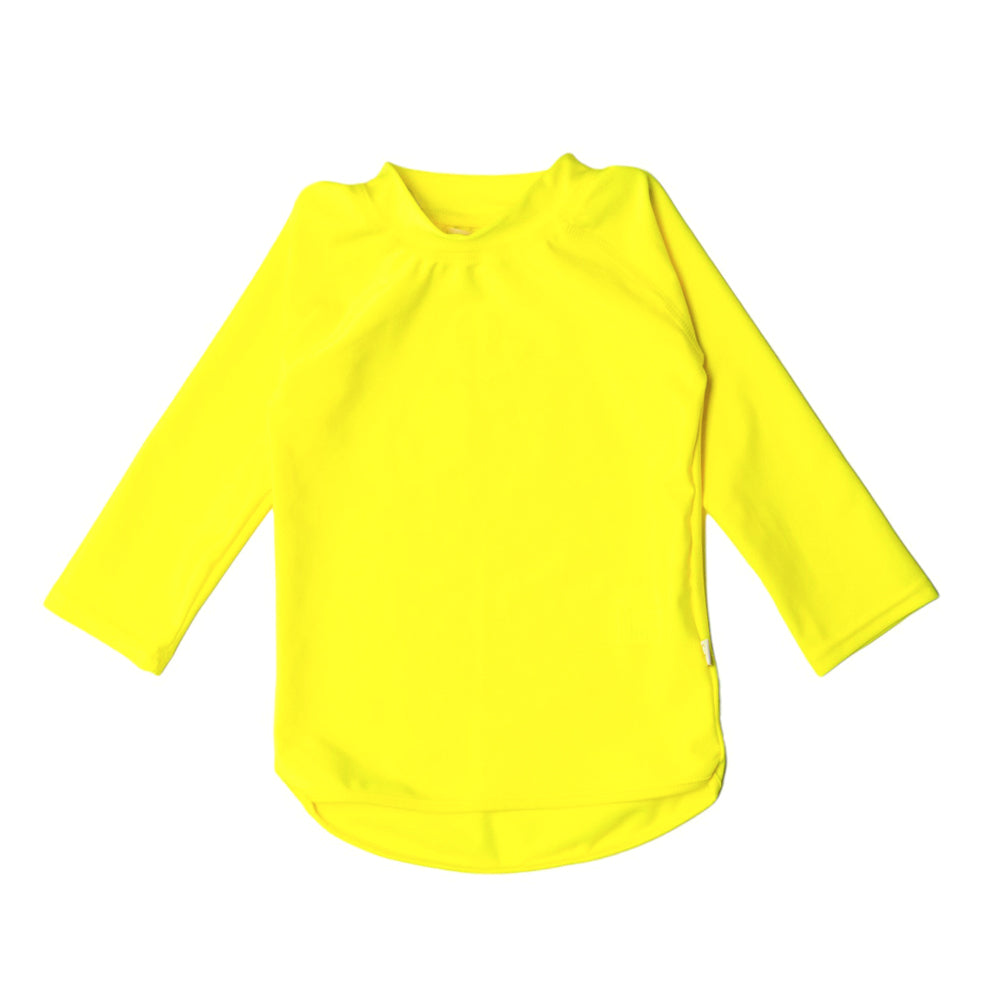 Neon yellow long-sleeve rash vest on a white background