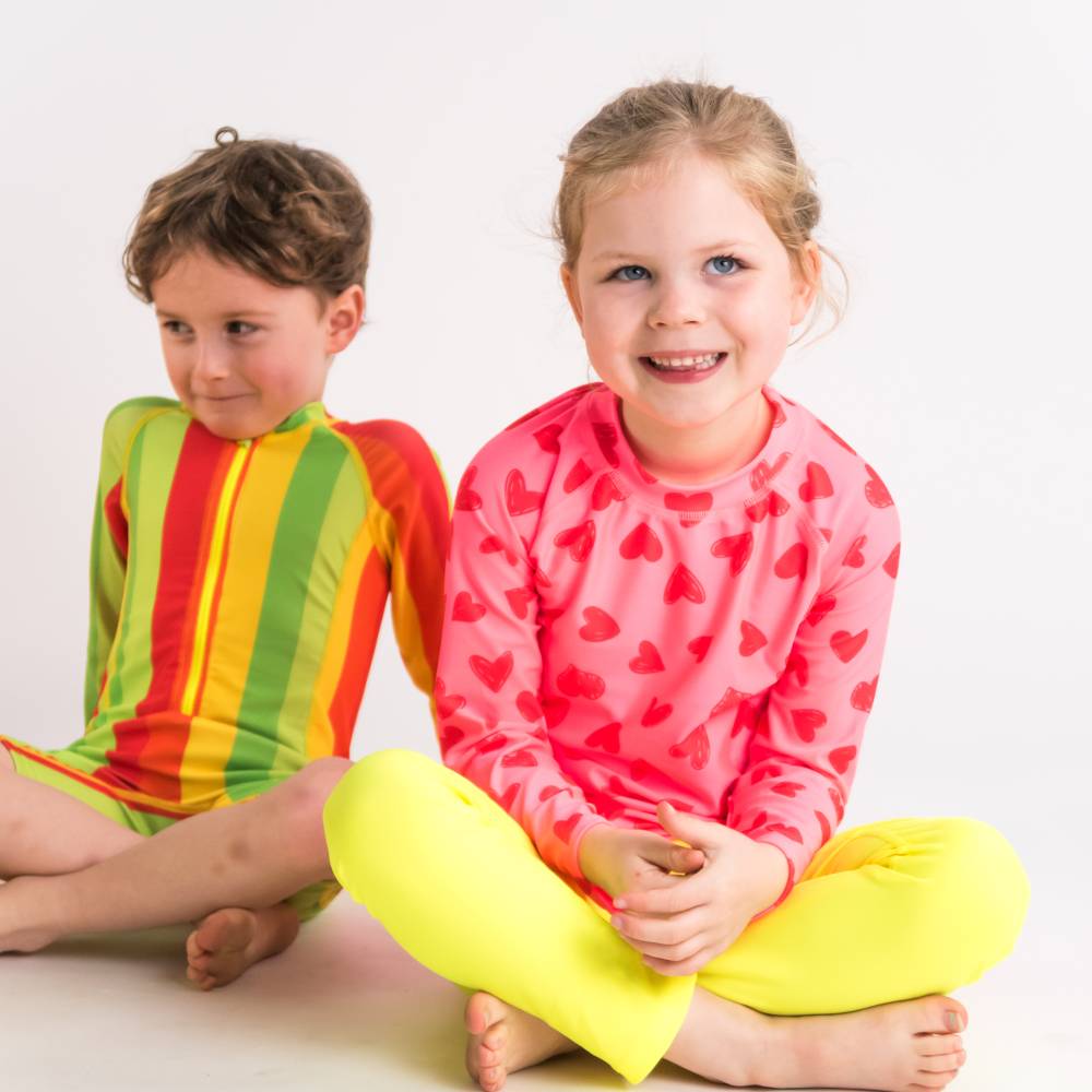 Neon Swim Rash Vest - Pink Hearts