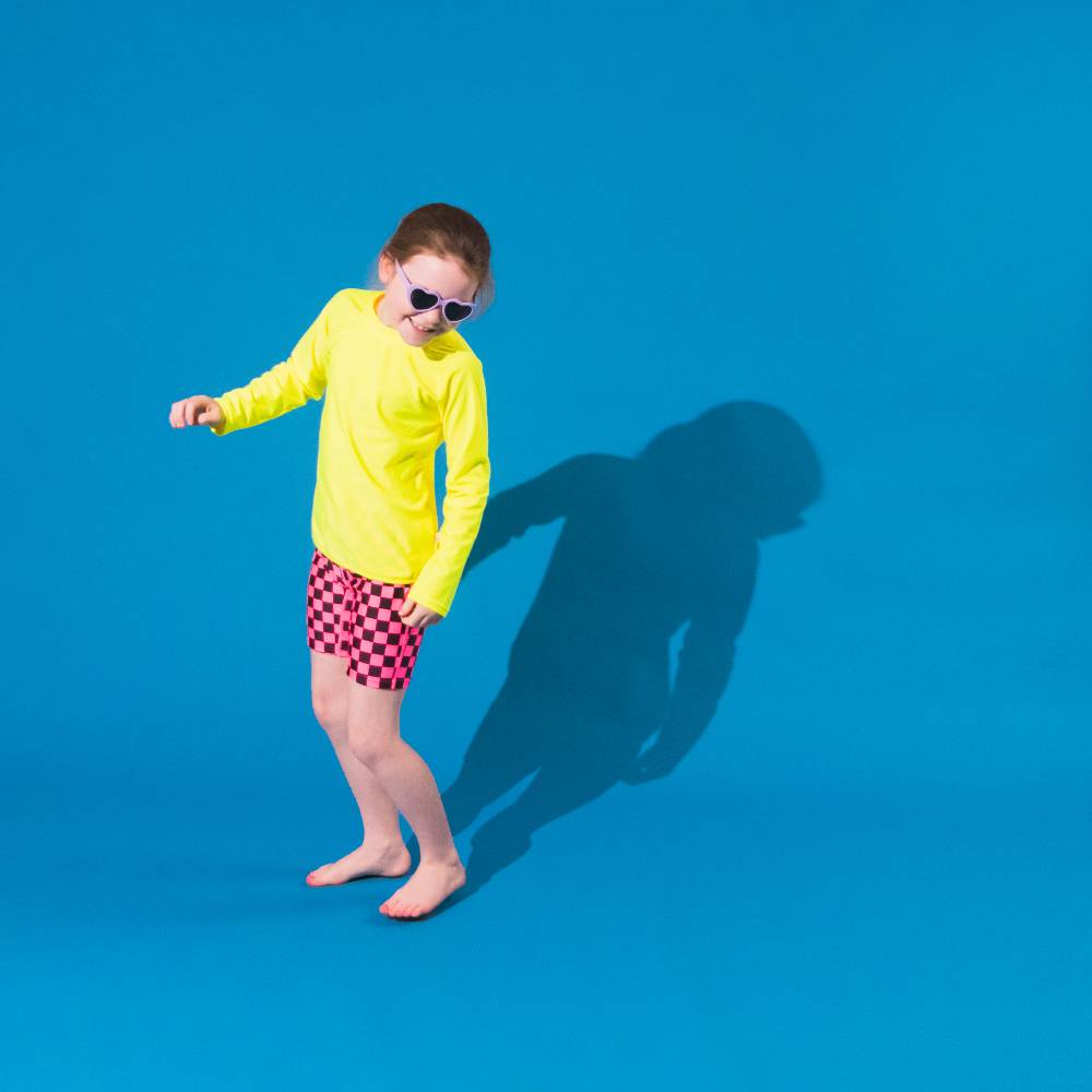 Neon Swim Shorts - Neon Pink Check