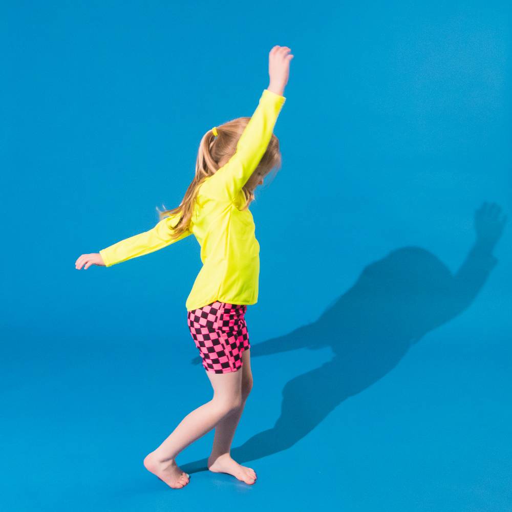 Neon Swim Shorts - Neon Pink Check