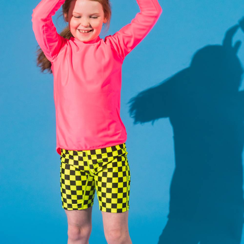 Neon Swim Shorts - Neon Yellow Check