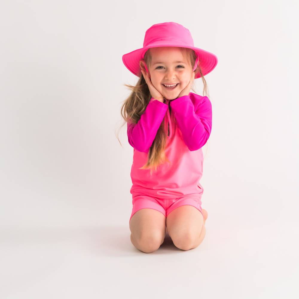 Neon Swim Zip Rash Vest - Neon Pink