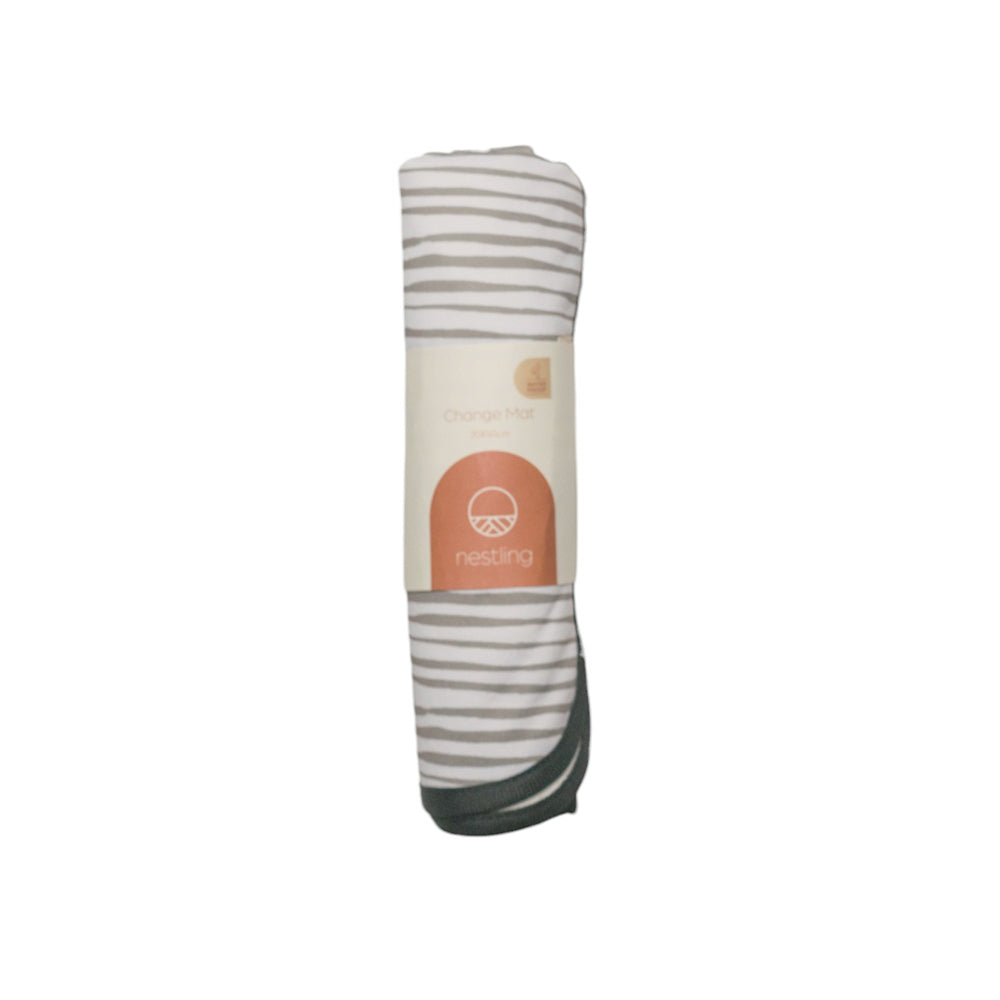 Striped out & about change mat with a visible brand logo on a white background