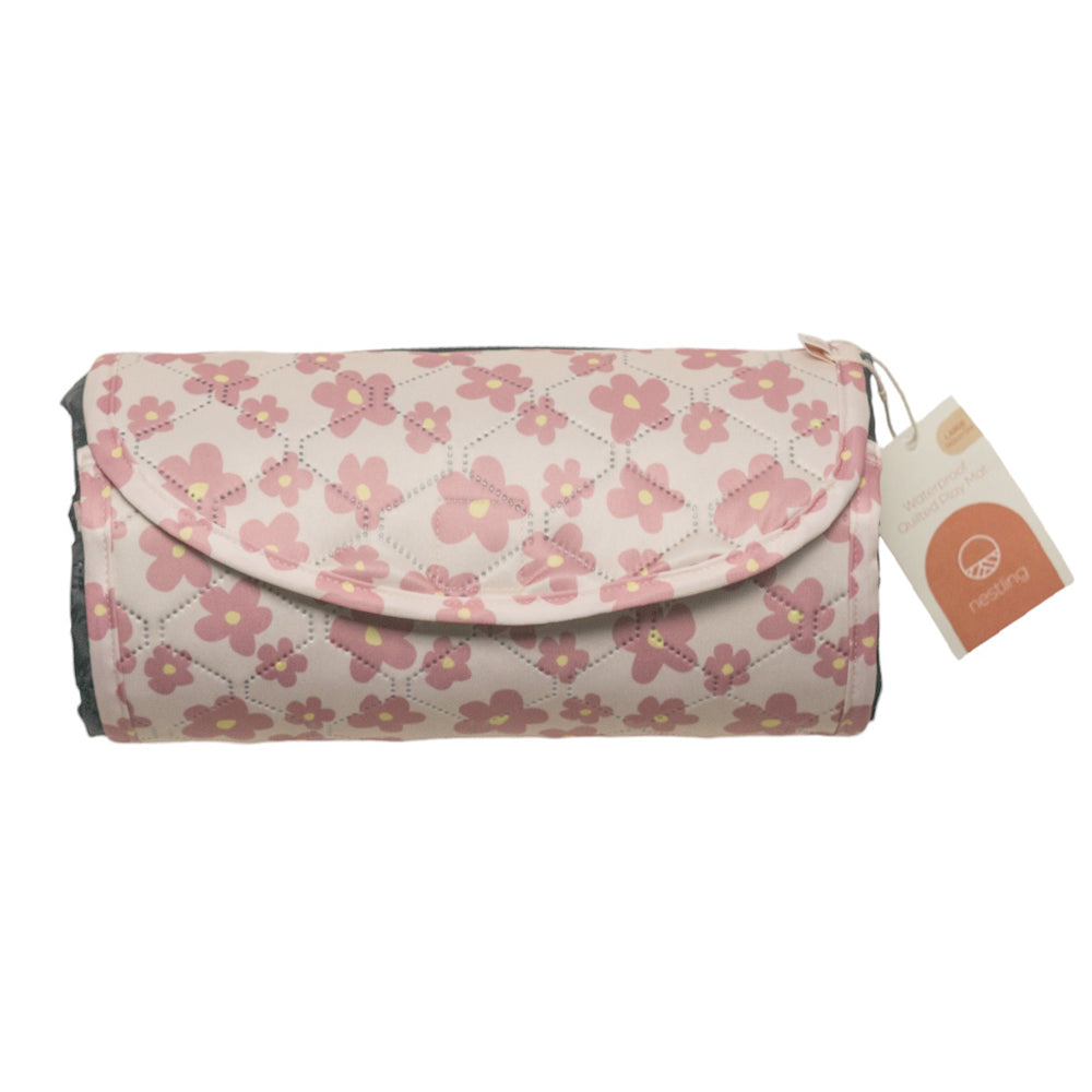 Floral-patterned wet bag with a visible brand tag on a white background