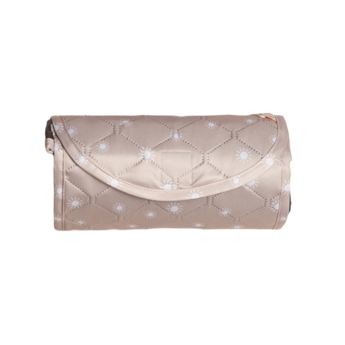 A beige quilted waterproof play mat with a white star pattern, shown on a plain white background.