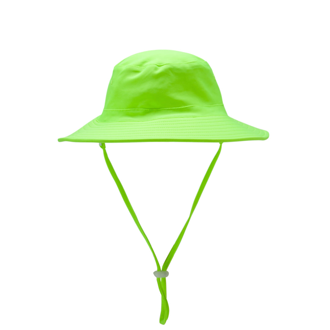 Swim bucket hat in neon green on a white background