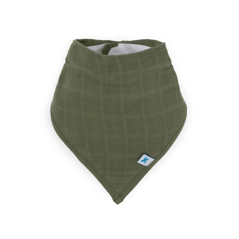 Cotton muslin Baby bandana bib with fern green colour on a white background