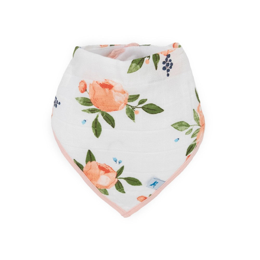 Floral patterned baby bib on a white background