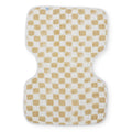Beige and white checkered baby burp cloth on a white background