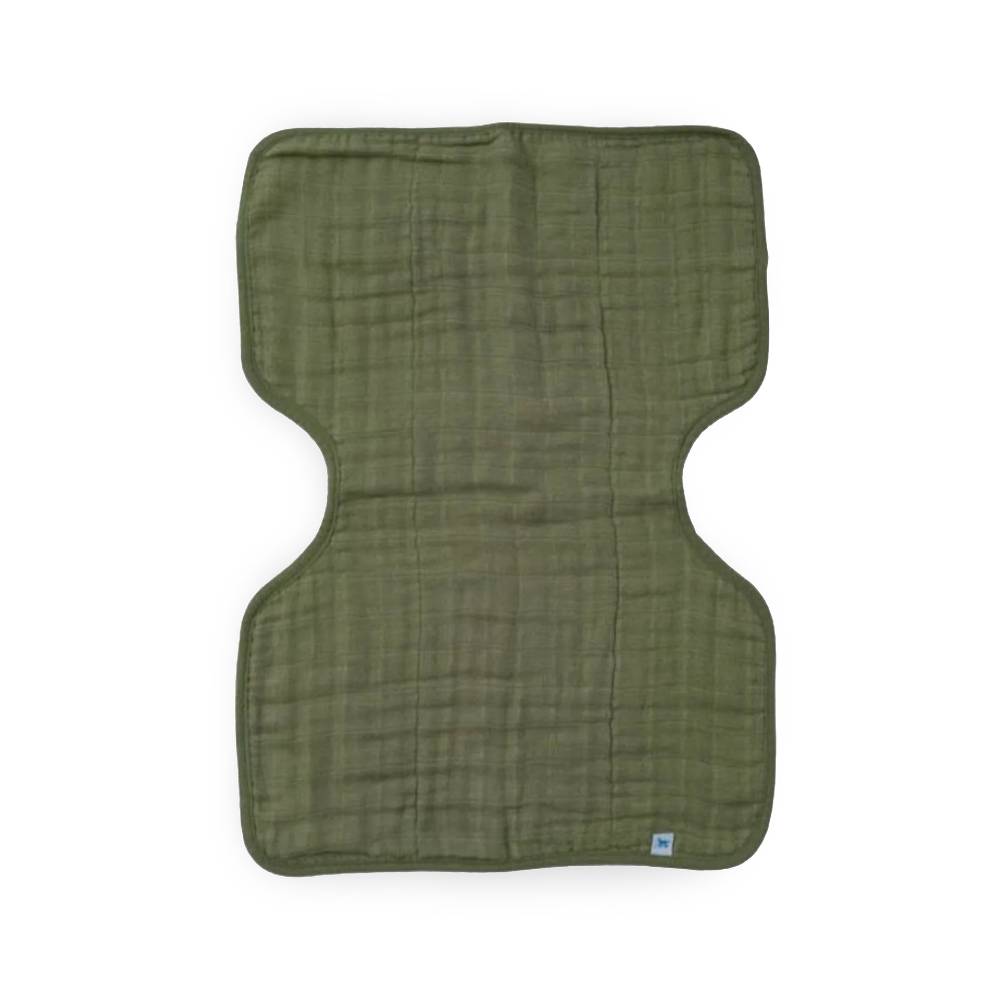 Green textured muslin cotton burp cloth on a white background