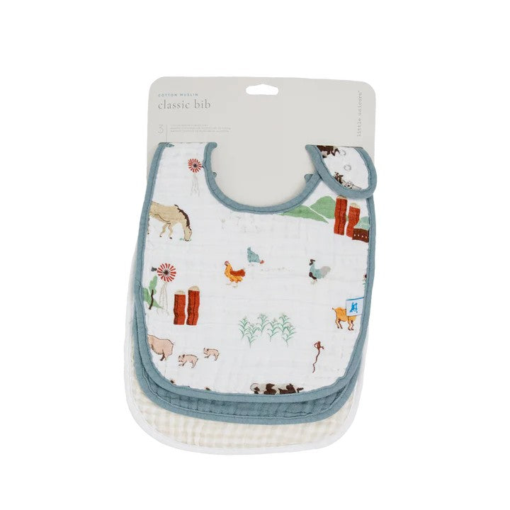 Muslin Classic Bib 3pk - Farmyard