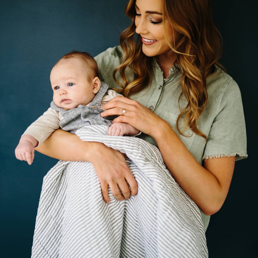 Muslin Swaddle Wrap - Grey Stripe
