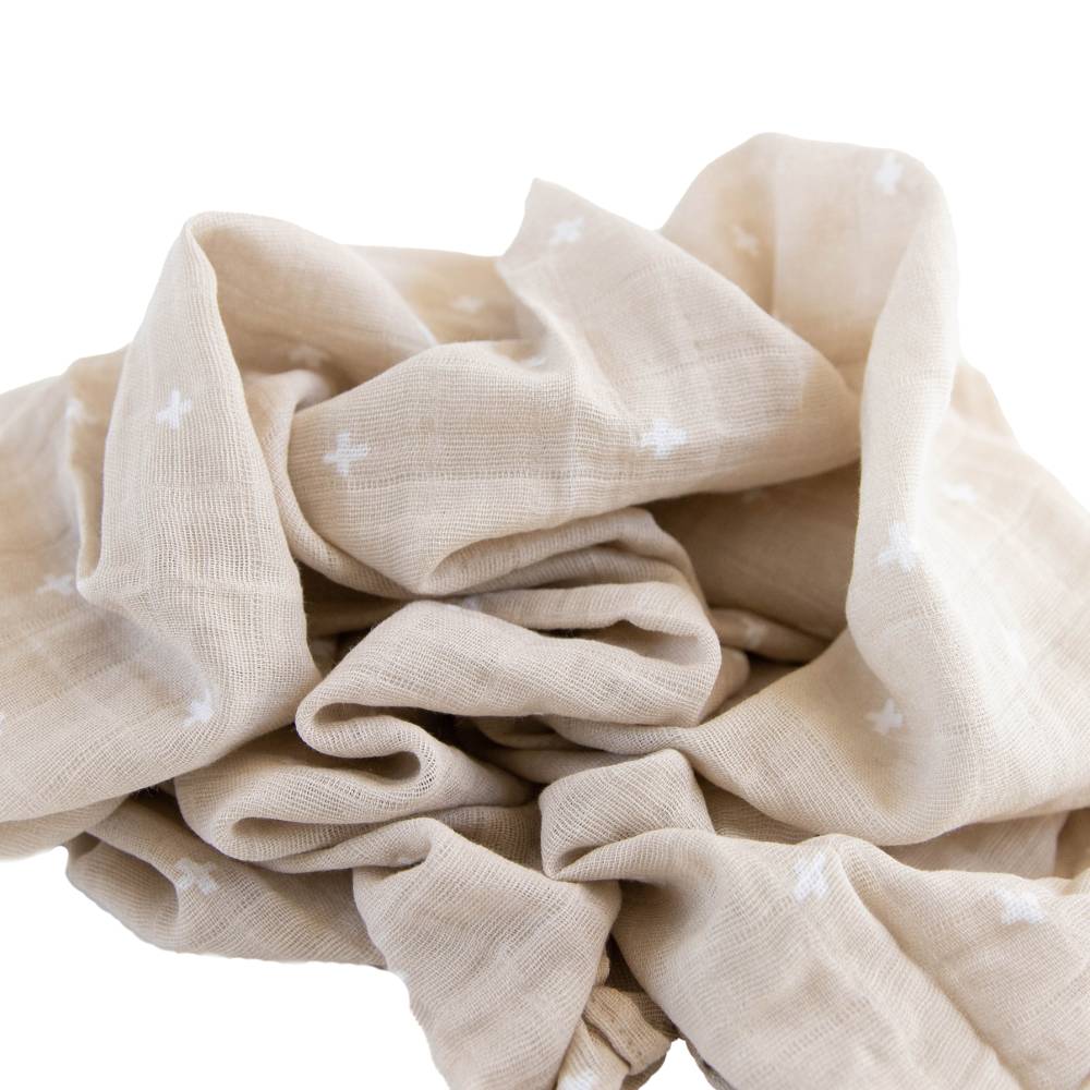 Muslin Swaddle Wrap - Taupe Cross