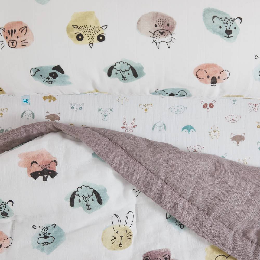Muslin Cot Bedding Set - Watercolour Critters