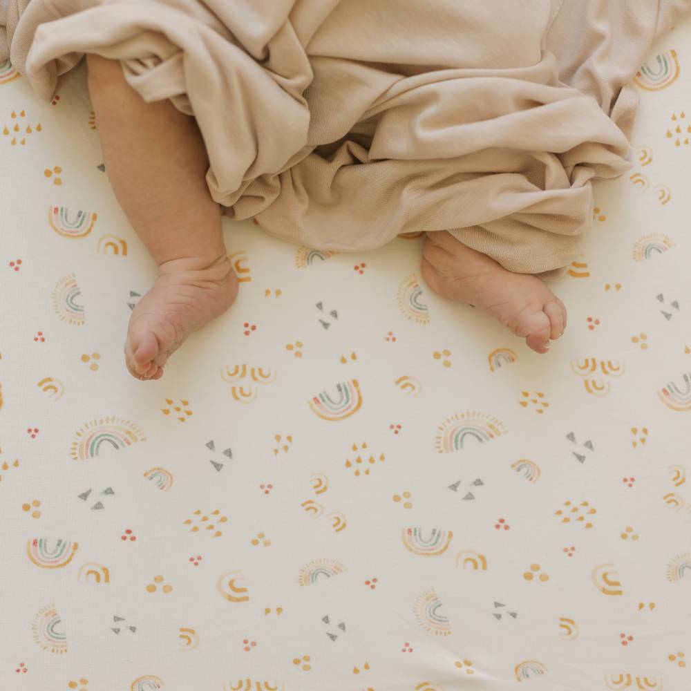 Stretch Knit Fitted Cot Sheet - Rainbows