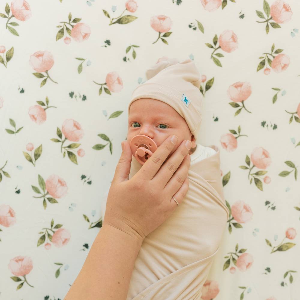 Stretch Knit Fitted Cot Sheet - Watercolour Rose
