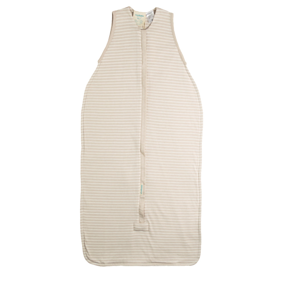 Beige merino baby sleeping bag on a white background