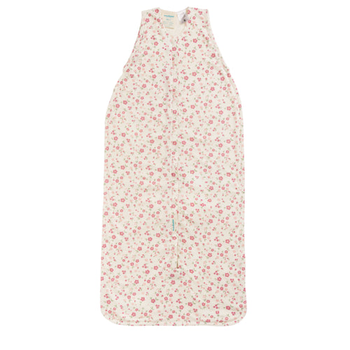 Woolbabe 3 Seasons Front Zip Sleeping Bag - Vintage Bloom on a white background. 