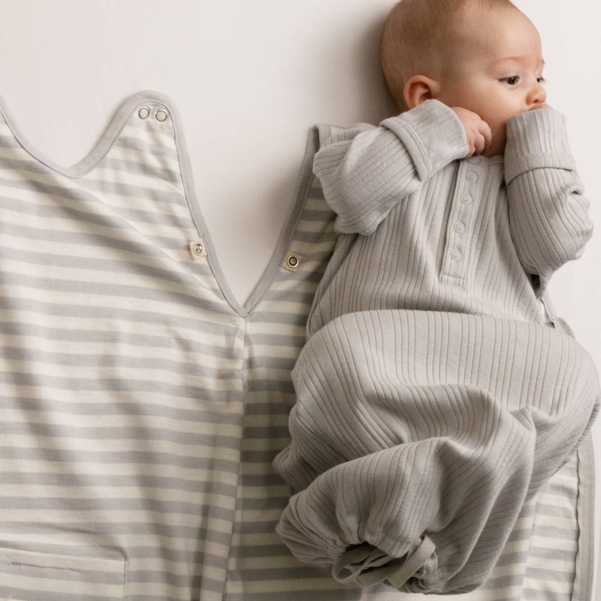 Merino Cotton Henley Baby Gown - Pebble Marl