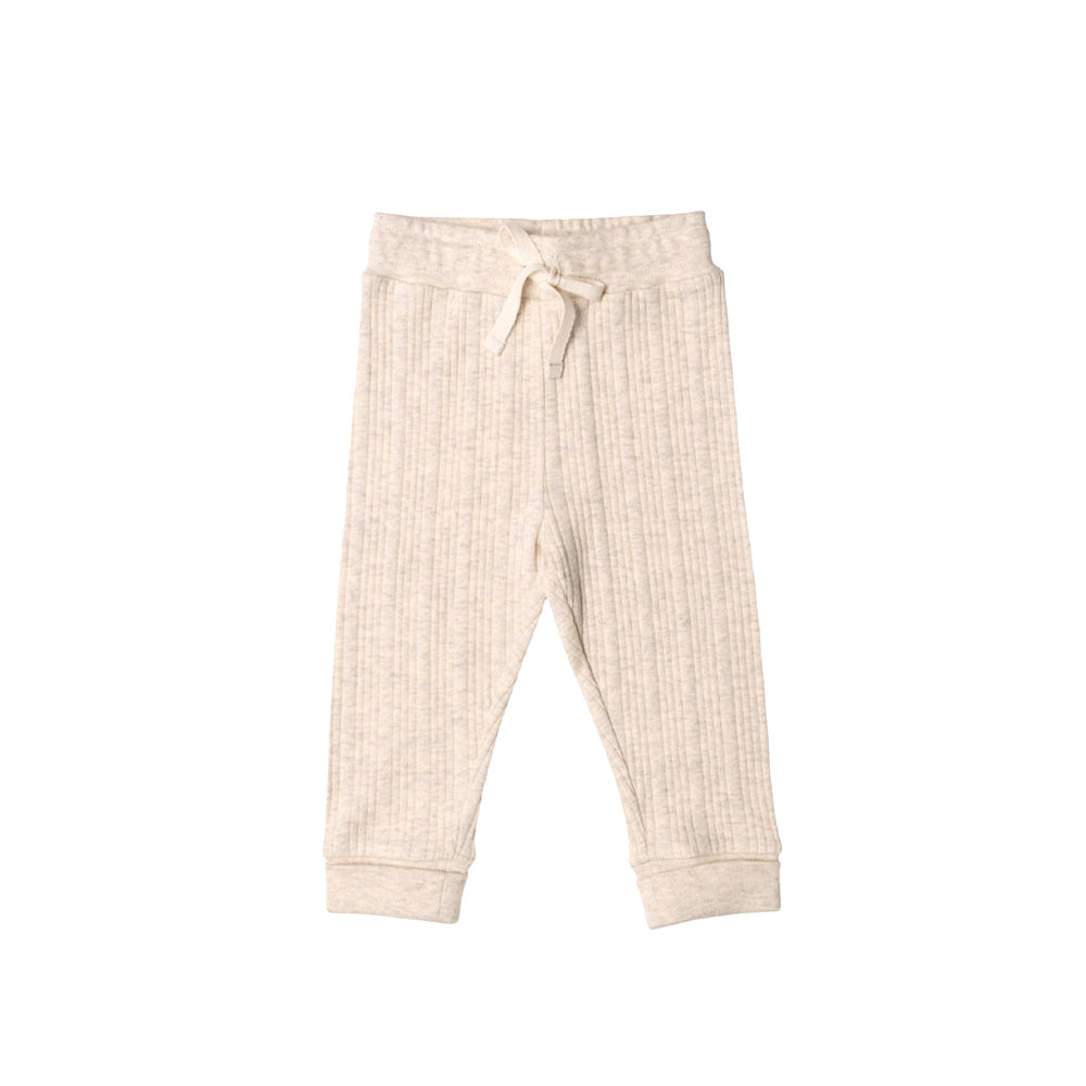 Beige merino baby pants with a drawstring on a white background