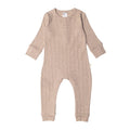 Beige marl woolbabe baby onesie on a white background