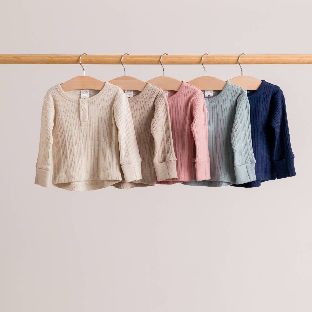 Merino Cotton Henley Top - Dusk Marl