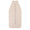 Beige striped baby sleeping bag on a white background