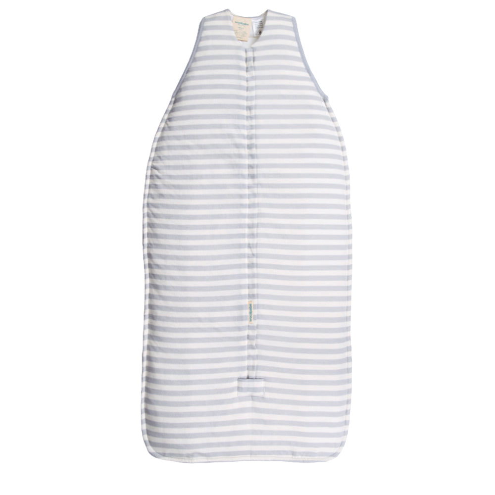 Striped sleeveless merino sleeping bag on a white background
