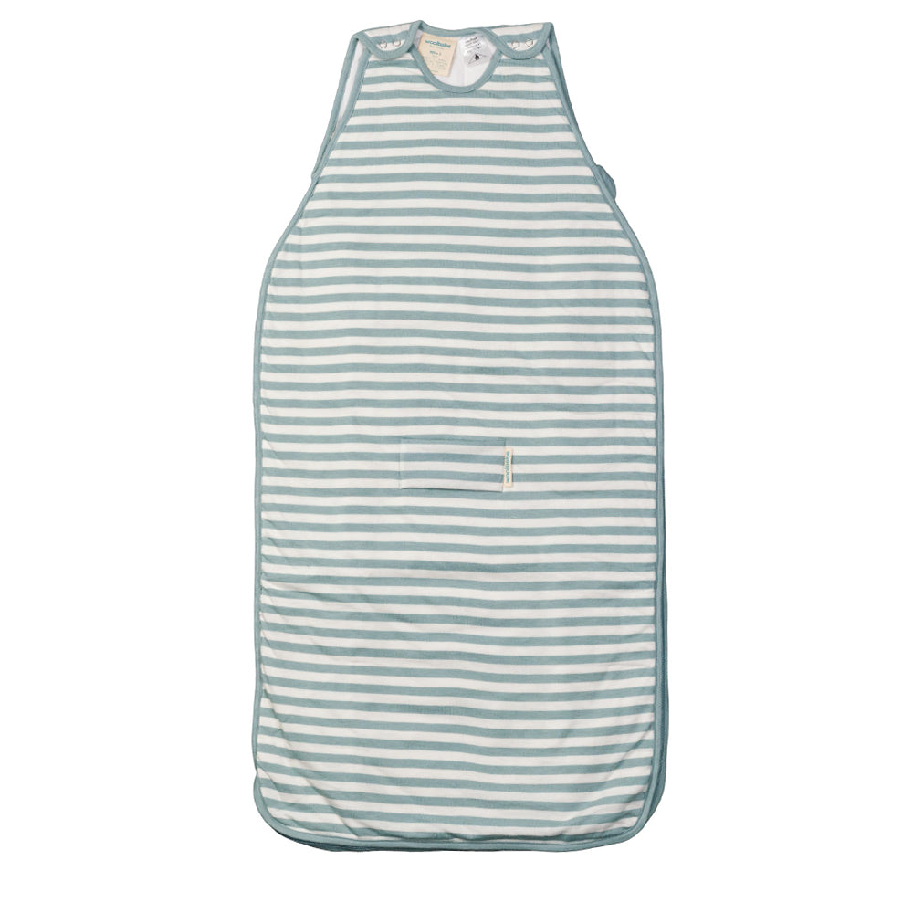 Striped baby sleeping bag on a white background