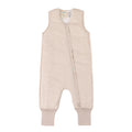 Beige toddler sleep onesie with a zipper on a white background